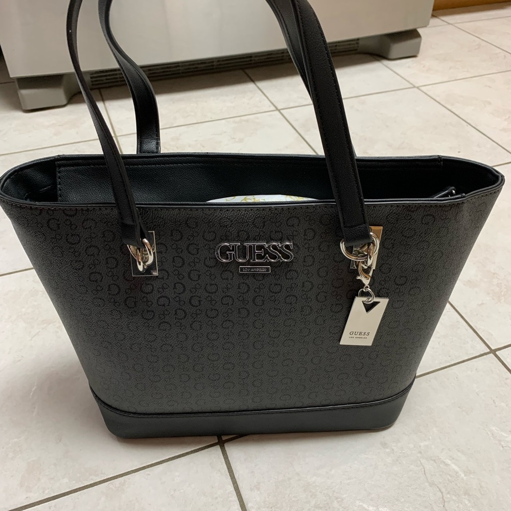 GUESS Embossed Black Tote Bag Zip Purse